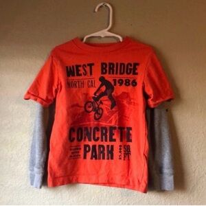 Gap Shirt Kids Orange & Gray Long Sleeve Faux Layered Casual Top Boys Sz XS 4-5